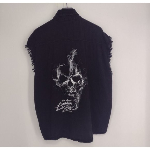 Laughlin River Run Flame Skull Cut Off Sleeveless Button Down Shirt Mens 3XL - Picture 1 of 7